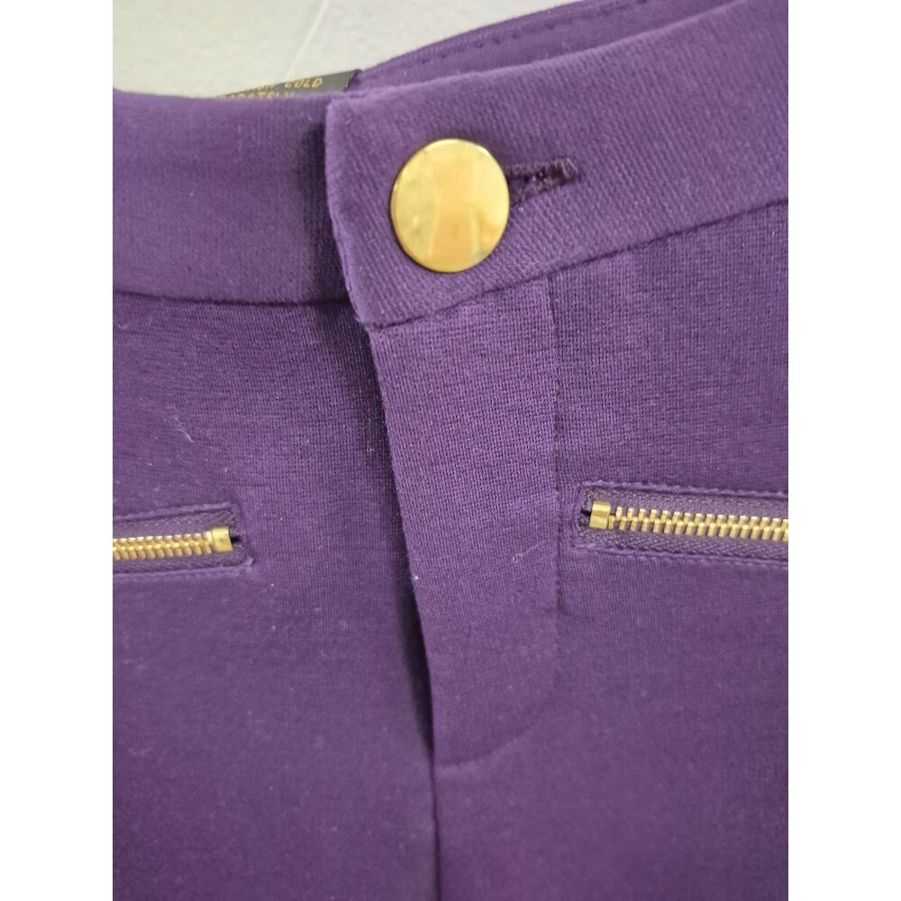 IMAN Womens Purple Stretch Pants Size 6 With Gold Zippers & Button Closure - Picture 3 of 6